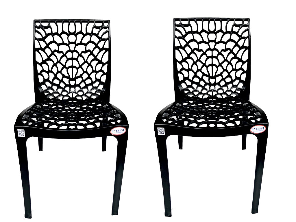 EVEREST Web Series Outdoor Garden/Cafe Plastic Chair Set- Pitch Black Colour