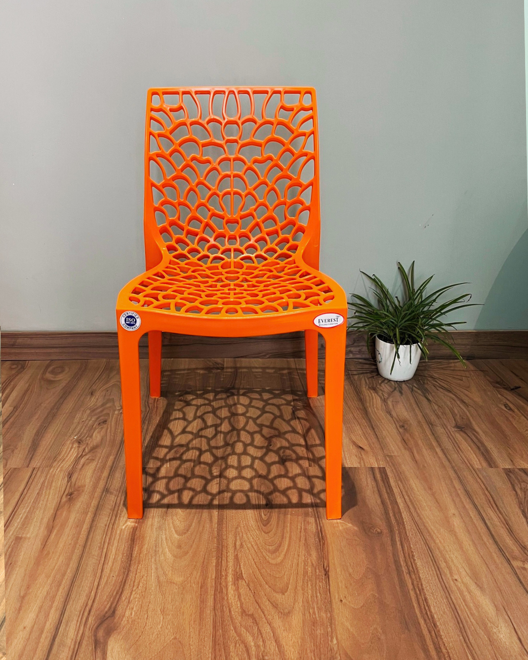 EVEREST Web Series Outdoor Garden/Cafe Plastic Chair Set- Orange Colour