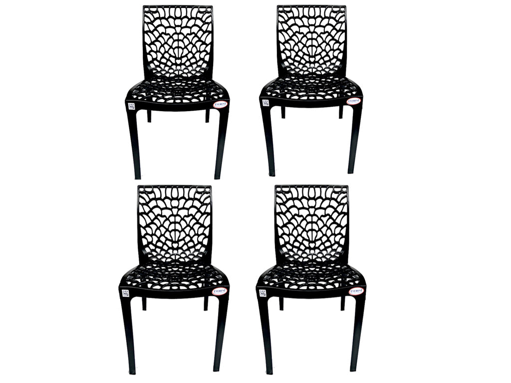 EVEREST Web Series Outdoor Garden/Cafe Plastic Chair Set- Pitch Black Colour