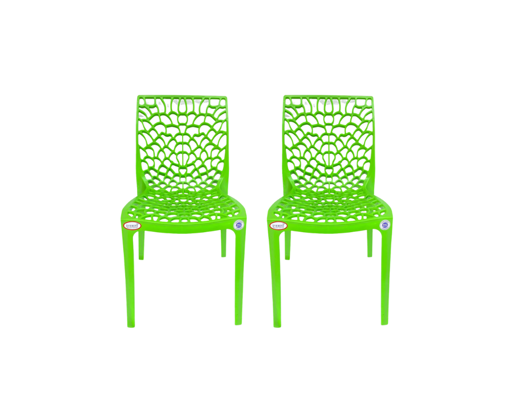 EVEREST Web Series Outdoor Garden/Cafe Plastic Chair Set- Green Colour