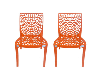 EVEREST Web Series Outdoor Garden/Cafe Plastic Chair Set- Orange Colour