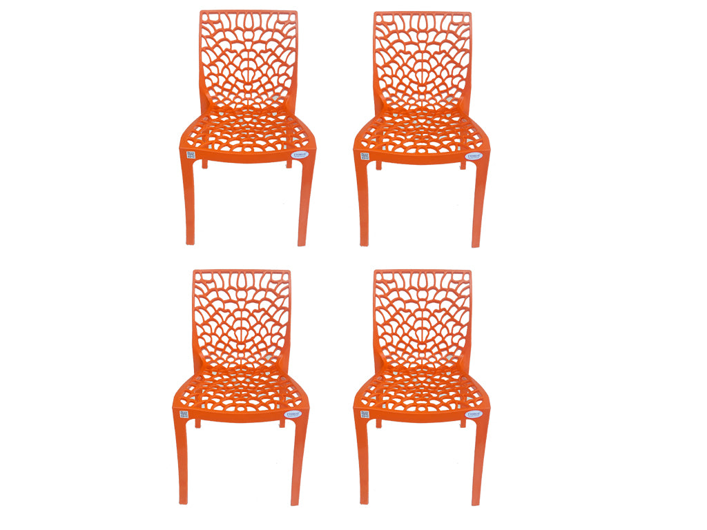 EVEREST Web Series Outdoor Garden/Cafe Plastic Chair Set- Orange Colour