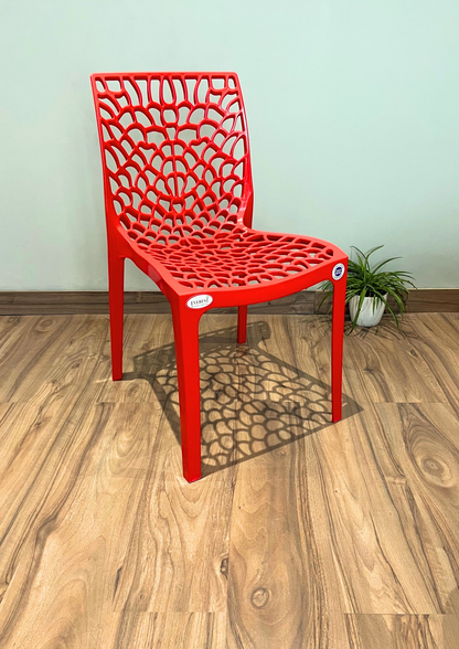 EVEREST Web Series Outdoor Garden/Cafe Plastic Chair Set- Red Colour