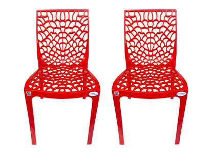 EVEREST Web Series Outdoor Garden/Cafe Plastic Chair Set- Red Colour