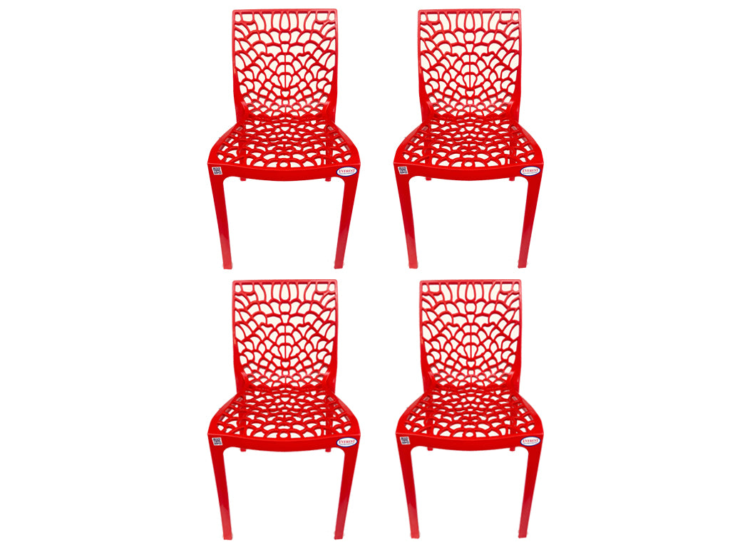 EVEREST Web Series Outdoor Garden/Cafe Plastic Chair Set- Red Colour